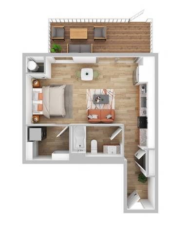 Floor plan for studio, 1 bath, 573 sqft